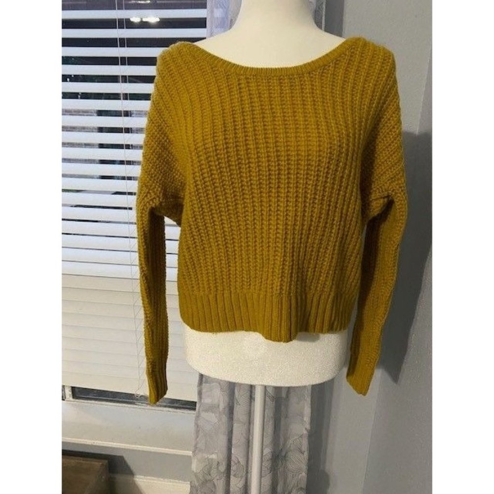 Ruby Moon Anthropologie Mustard Yellow Twist Back Knit Sweater Size S